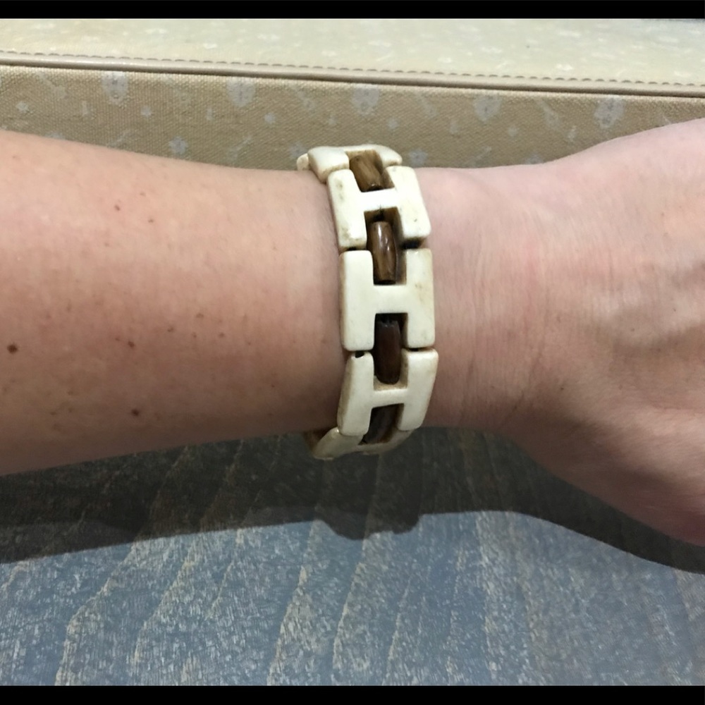 Resin Bone & Wood Elastic Bracelet